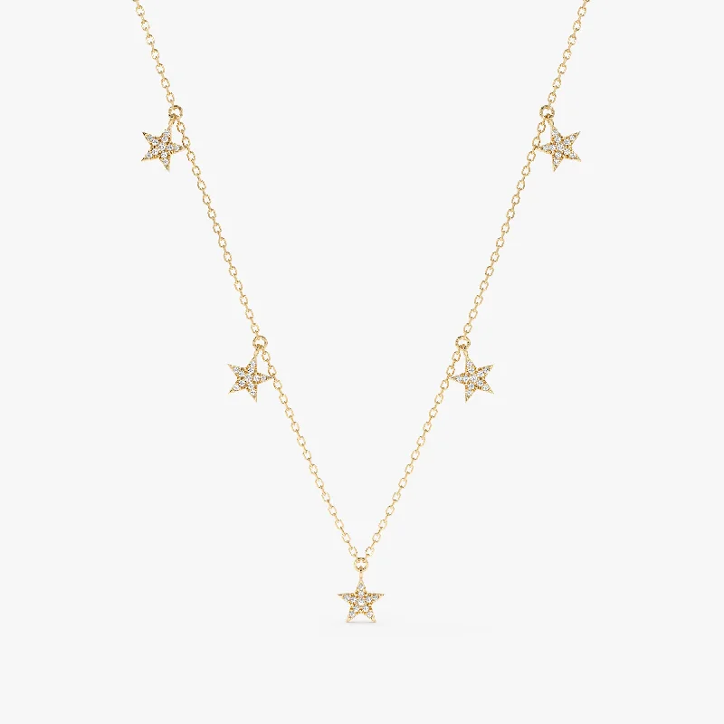 gold chain necklace for layering -Dainty Diamond Star Drop Necklace, Polaris