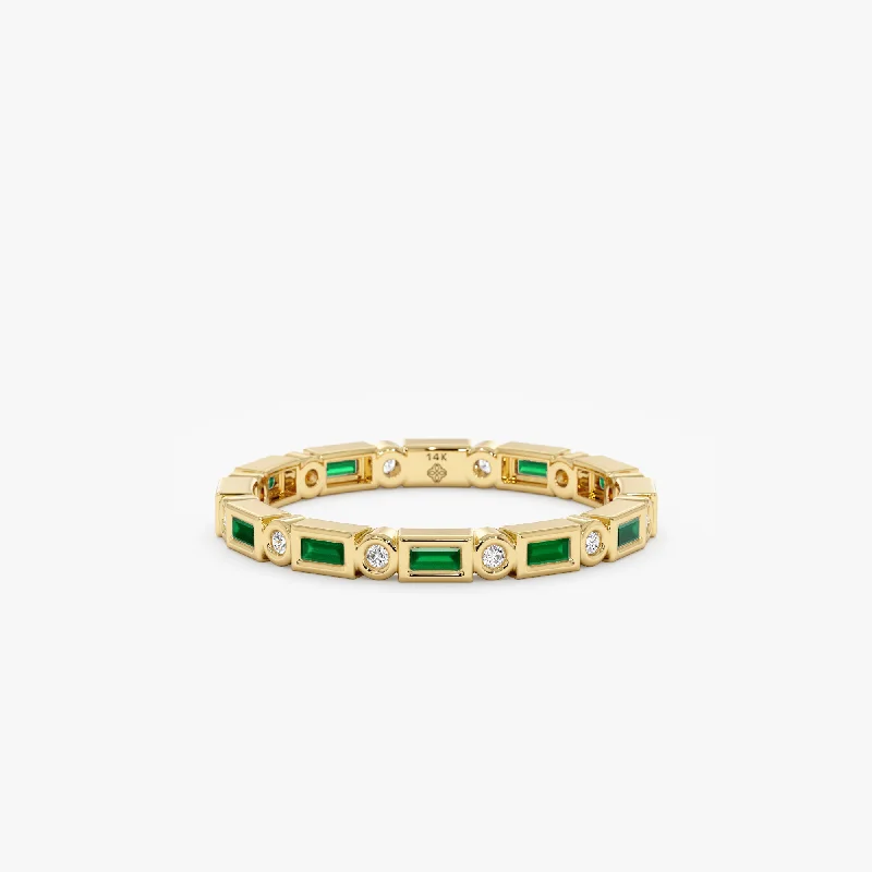 rose gold ring for women -Diamond and Baguette Emerald Eternity Ring, Tamia