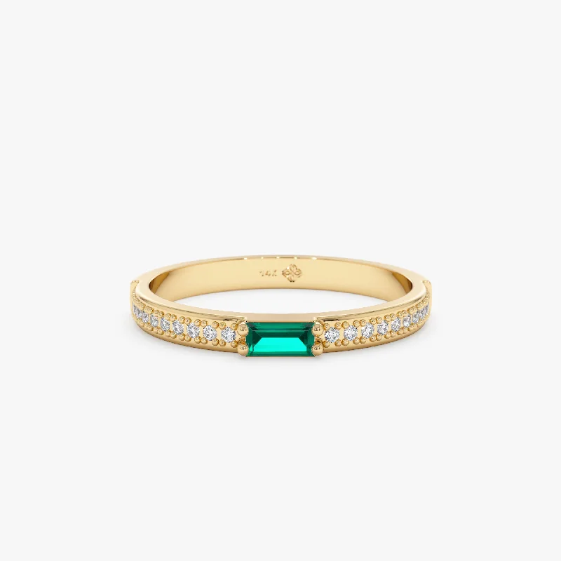 minimalist ring for everyday wear -Diamond and Baguette Emerald Ring, Madilyn