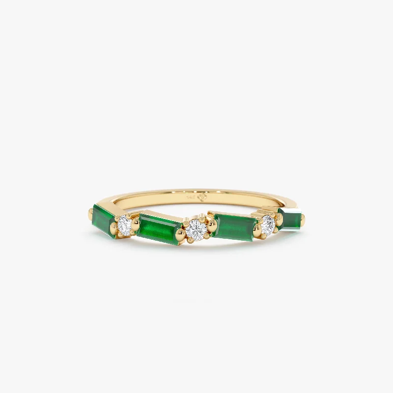 minimalist initial ring for women -Diamond and Baguette Emerald Ring, Nicki