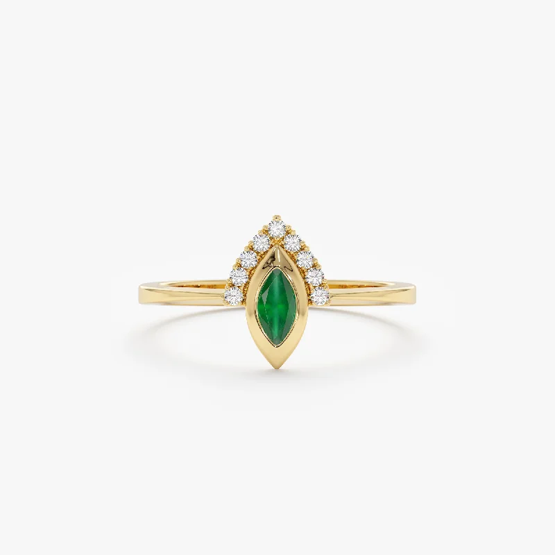 graduation ring for girls -Diamond and Marquise Emerald Ring, Branca