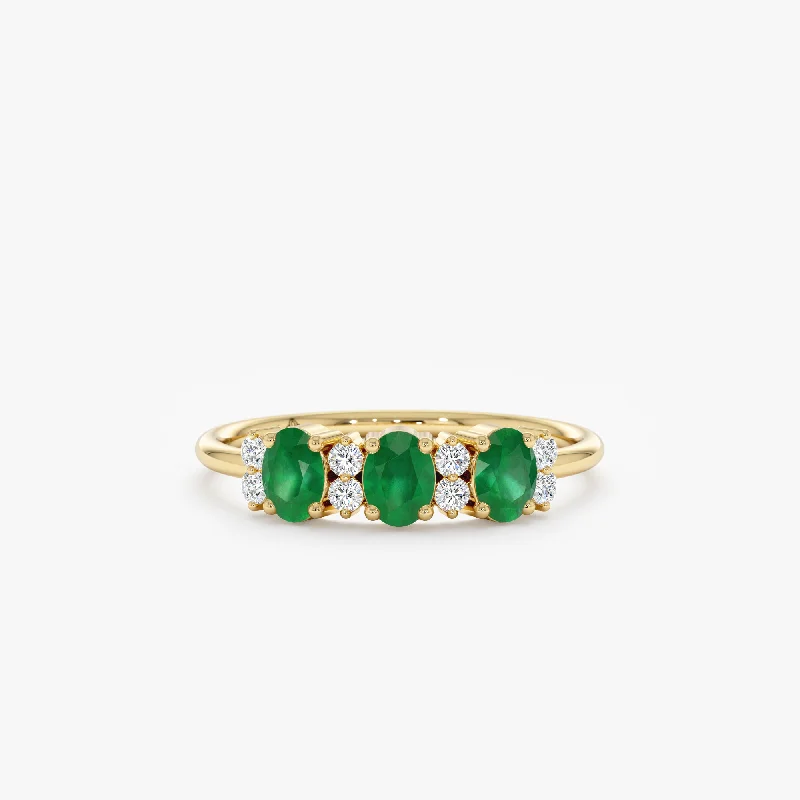 angel halo ring for women -Diamond and Oval Emerald Ring, Blair