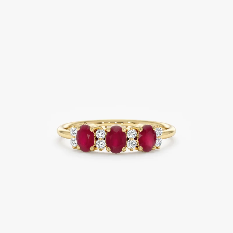 boho stacking ring for women -Diamond and Oval Ruby Ring, Blair