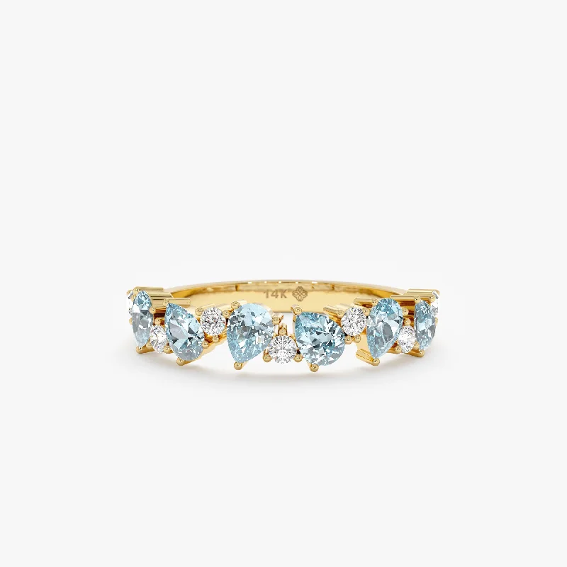 butterfly midi ring for girls -Diamond and Pear-Cut Aquamarine Ring, Yuna