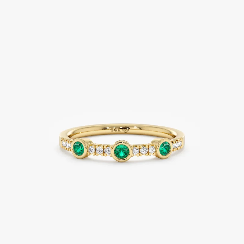 layered stacking ring for women -Diamond and Round Bezel Emerald Ring, Cameron