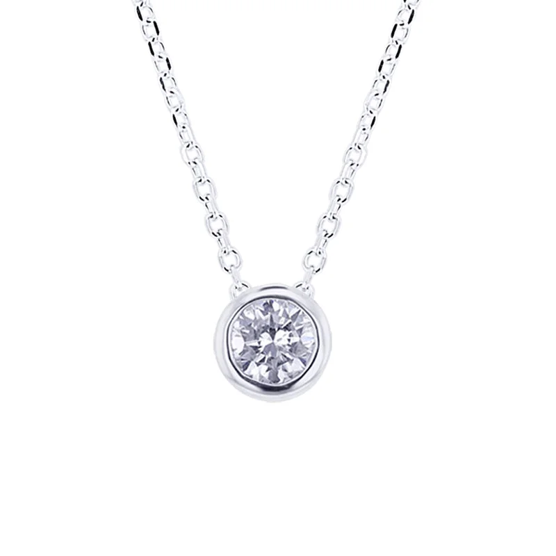 bohemian style necklace for women -Diamond Bezel Solitaire Necklace 1/2ct