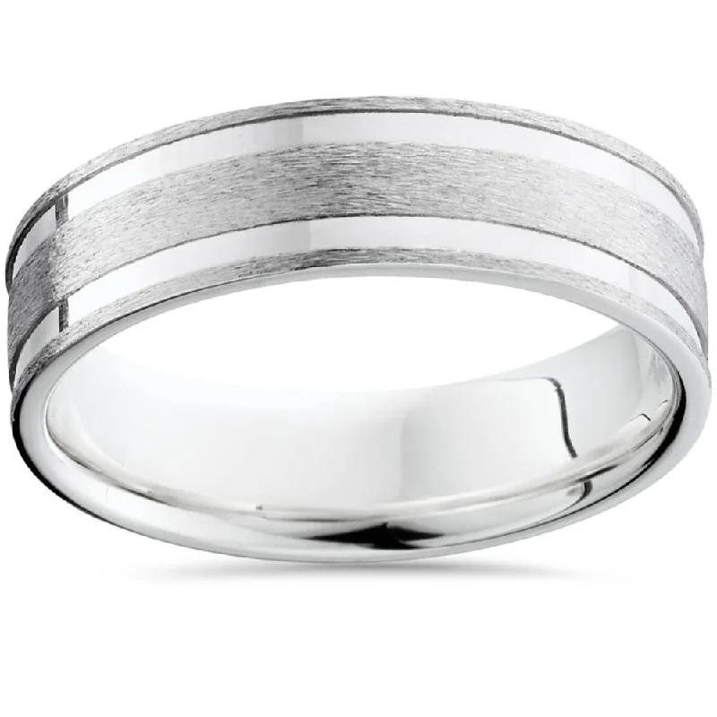 graduation ring for girls -Double Channel Brushed Wedding Band 14K White Gold Size Selectable