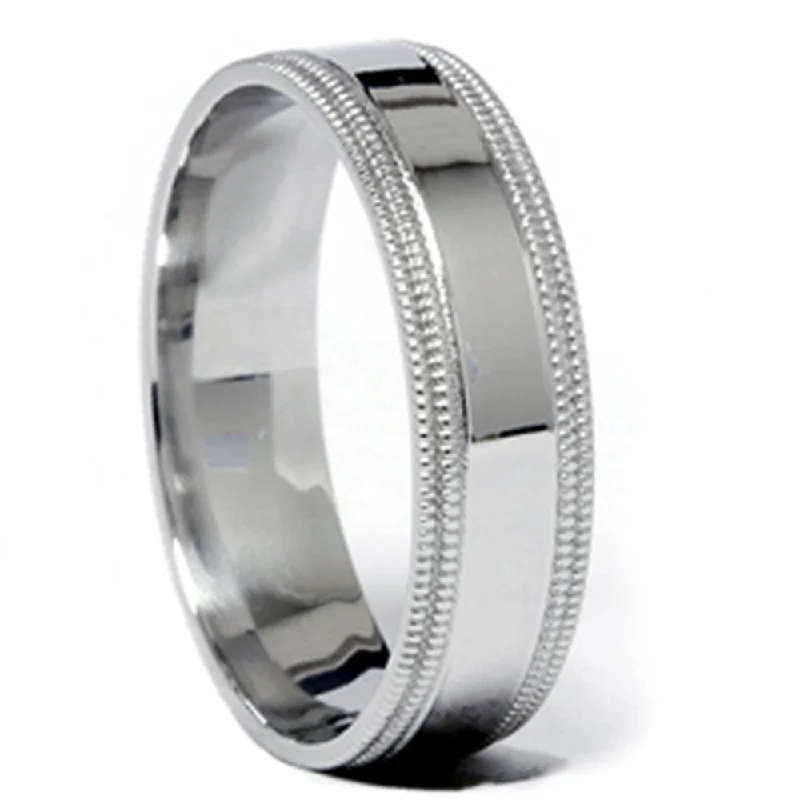 long distance ring for couples -Double Milgrained Wedding Band 950 Platinum Size Selectable