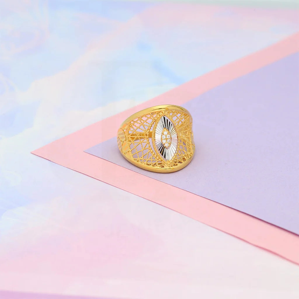 minimalist ring for everyday wear -Dual Tone Gold Marquise Shaped Ring 22KT - FKJRN22K5140