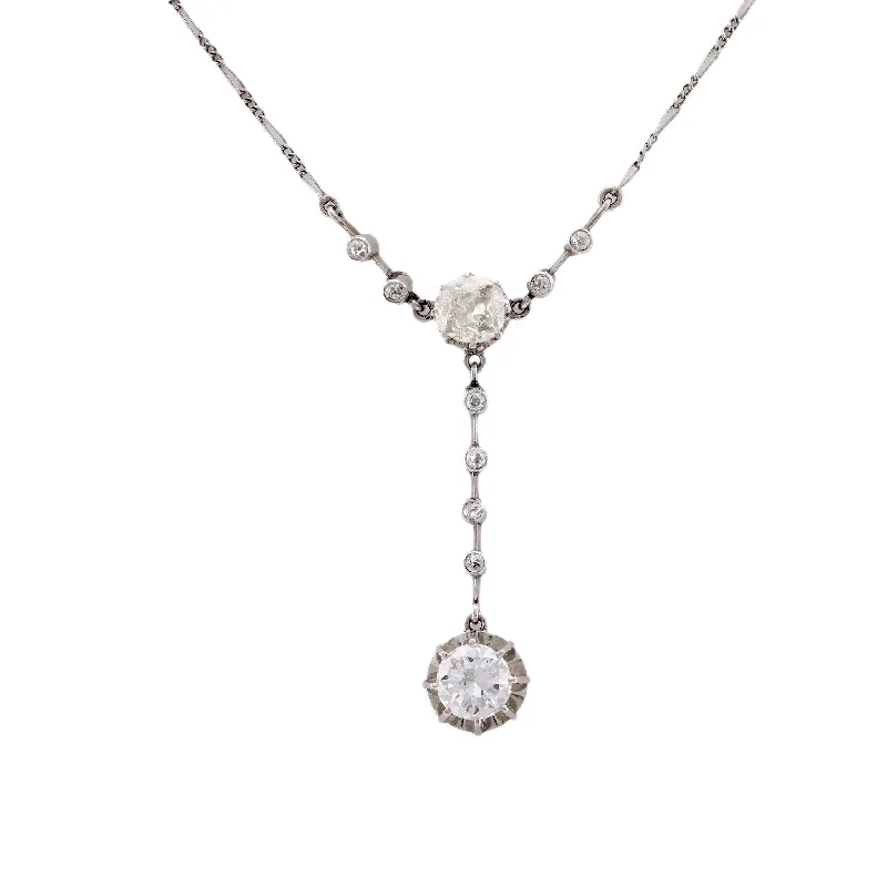 rose quartz necklace for healing -Edwardian 2.75 Carat Total Diamond Weight Platinum Lariat Necklace