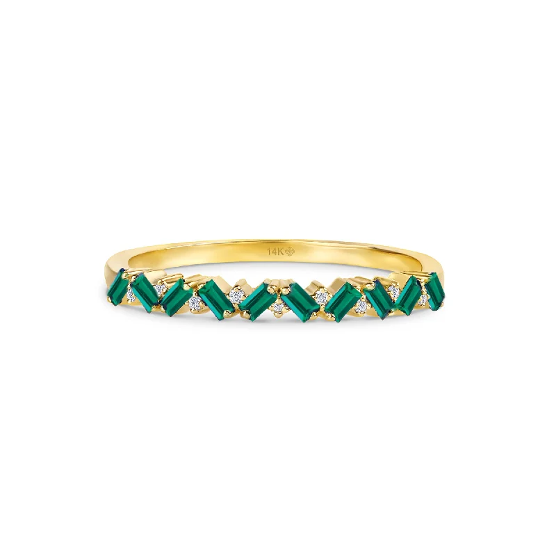 gold band ring for couples -Emerald and Diamond Garland Ring, Fallon