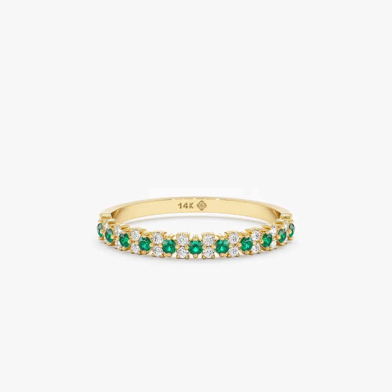 pearl band ring for women -Emerald and Diamond Half Eternity Ring, Jade