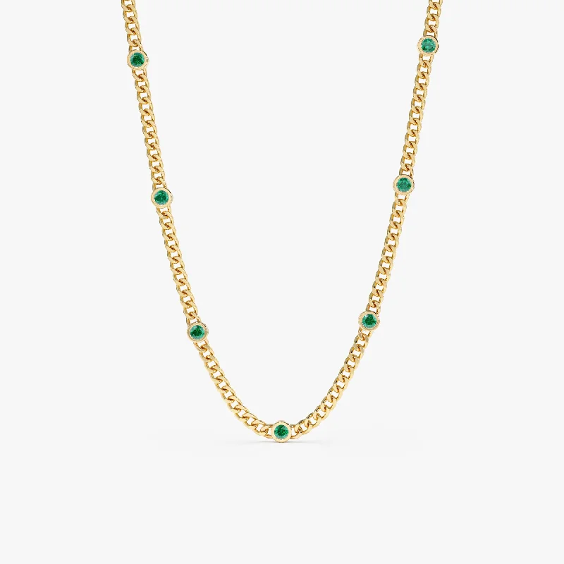 layered necklace set for women -Emerald Cuban Chain Station Necklace, Salma