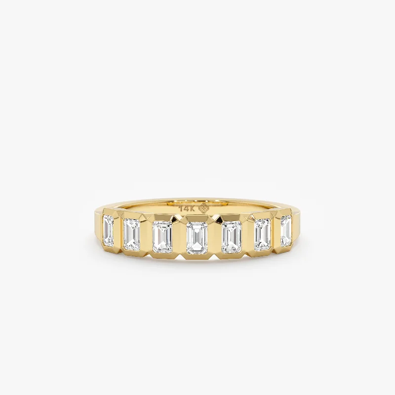 promise ring for girlfriend -Emerald Cut Diamond Half Eternity Ring, Emory