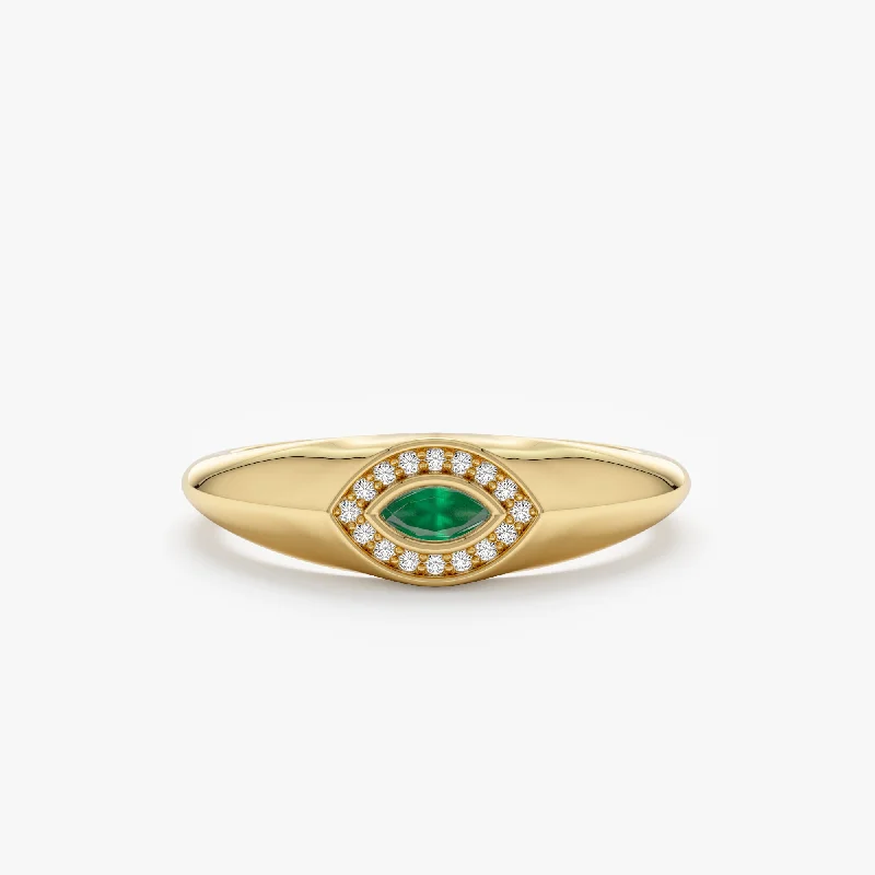 thumb ring for women -Emerald & Diamond Evil Eye Ring, Gracelyn