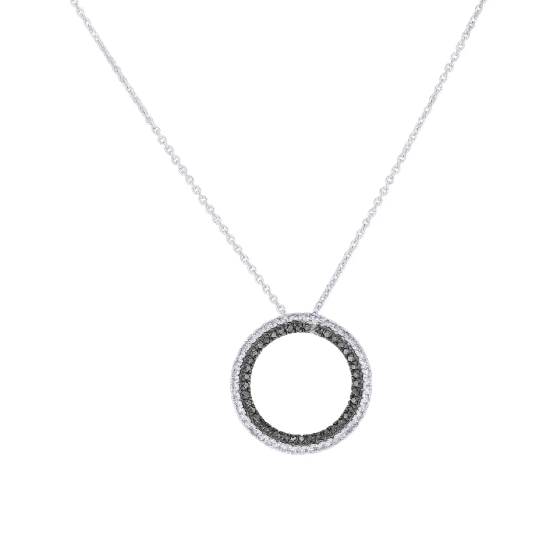 luxury diamond necklace for special occasions -Silver Enchanting Circle Black and White Diamond Necklace