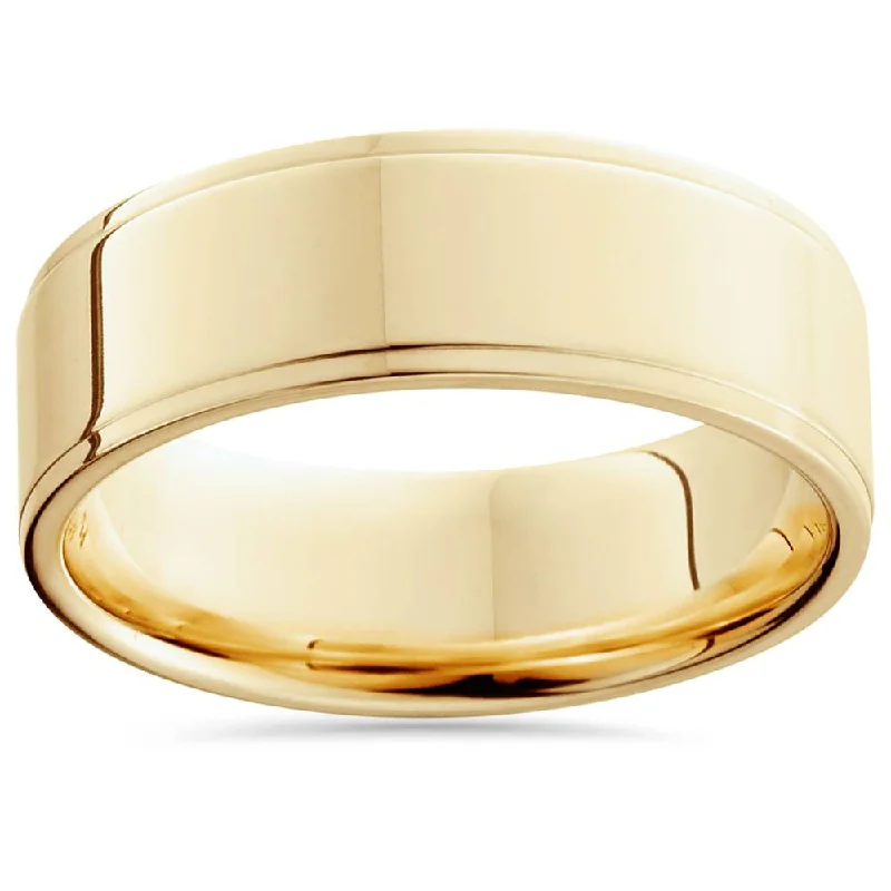 zodiac sign ring for women -Flat Step Cut Wedding Band 14K Yellow Gold Size Selectable