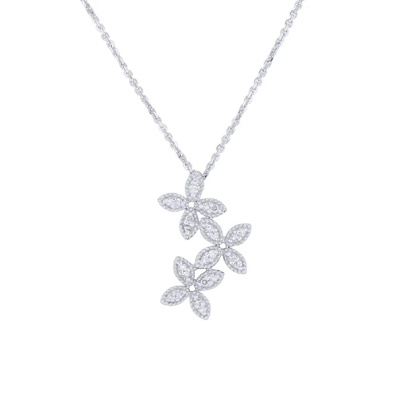 diamond solitaire necklace for women -Silver Floating Floral Diamond Necklace