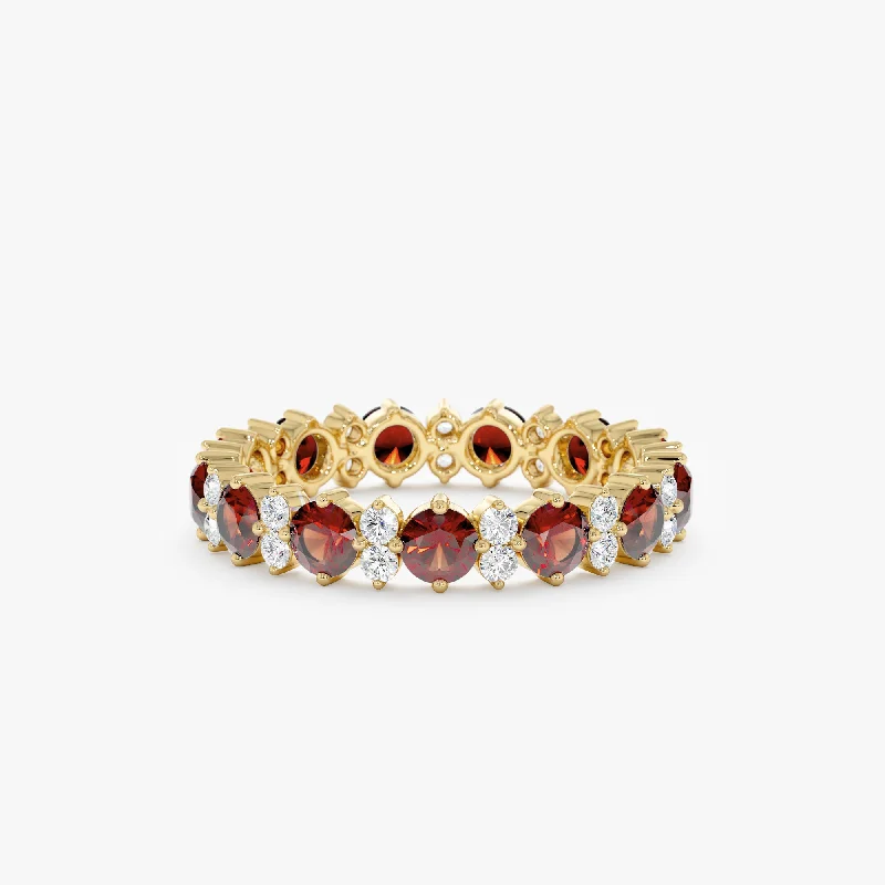 pearl ring for brides -Garnet and Diamond Eternity Band, Ariel