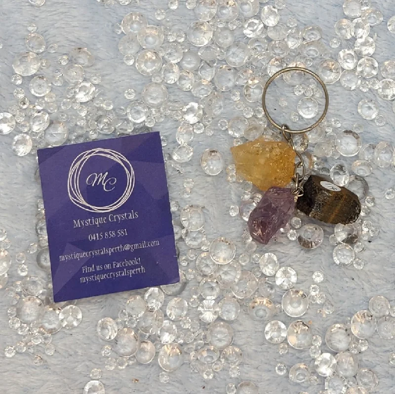 crystal healing ring for women -Amethyst, Citrine & Tiger’s Eye Keyring