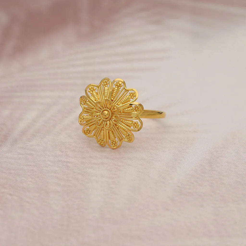 gemstone ring for women -Gold Flower Shaped Ring 22KT - FKJRN22K5064