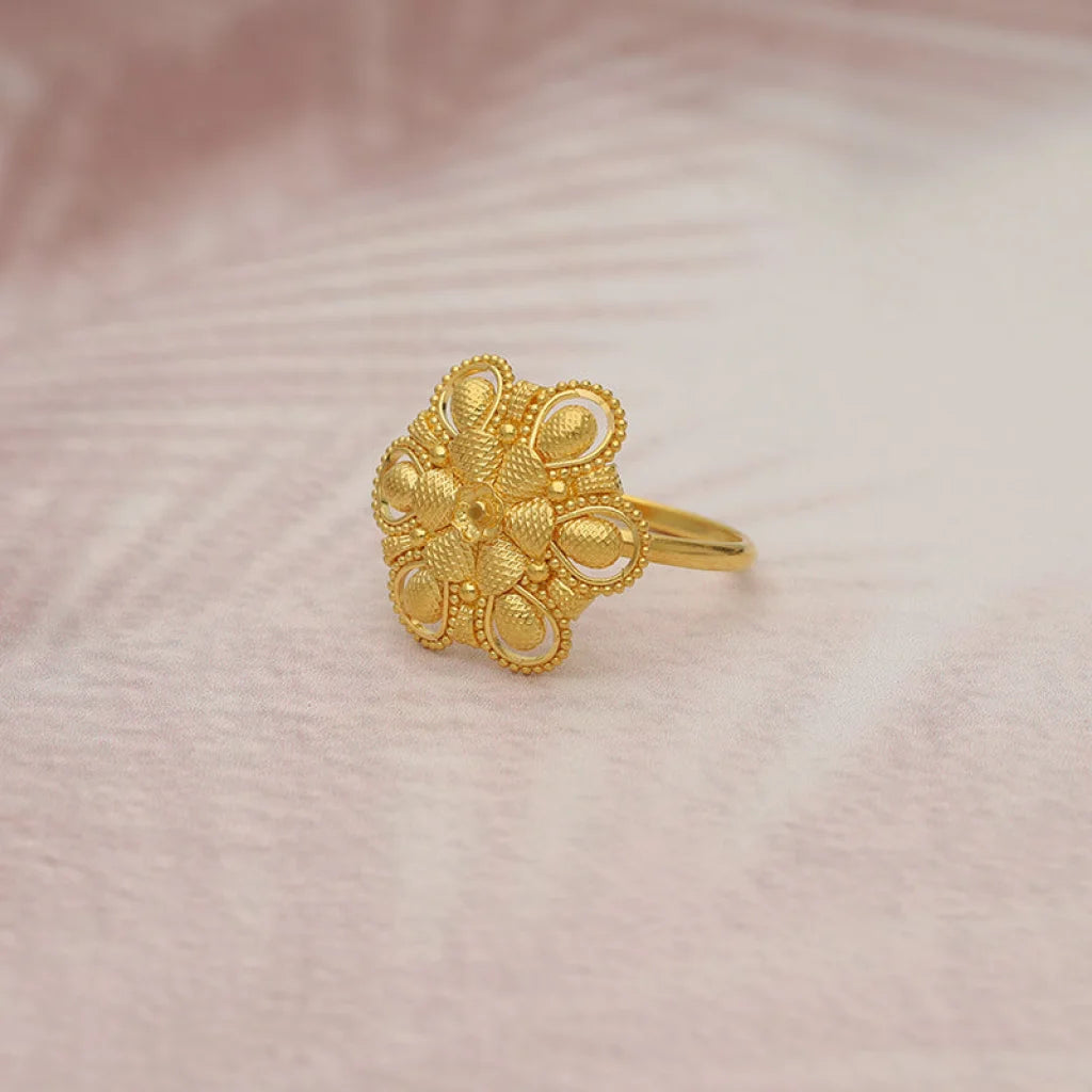 heart-shaped ring for women -Gold Flower Shaped Ring 22KT - FKJRN22K5065