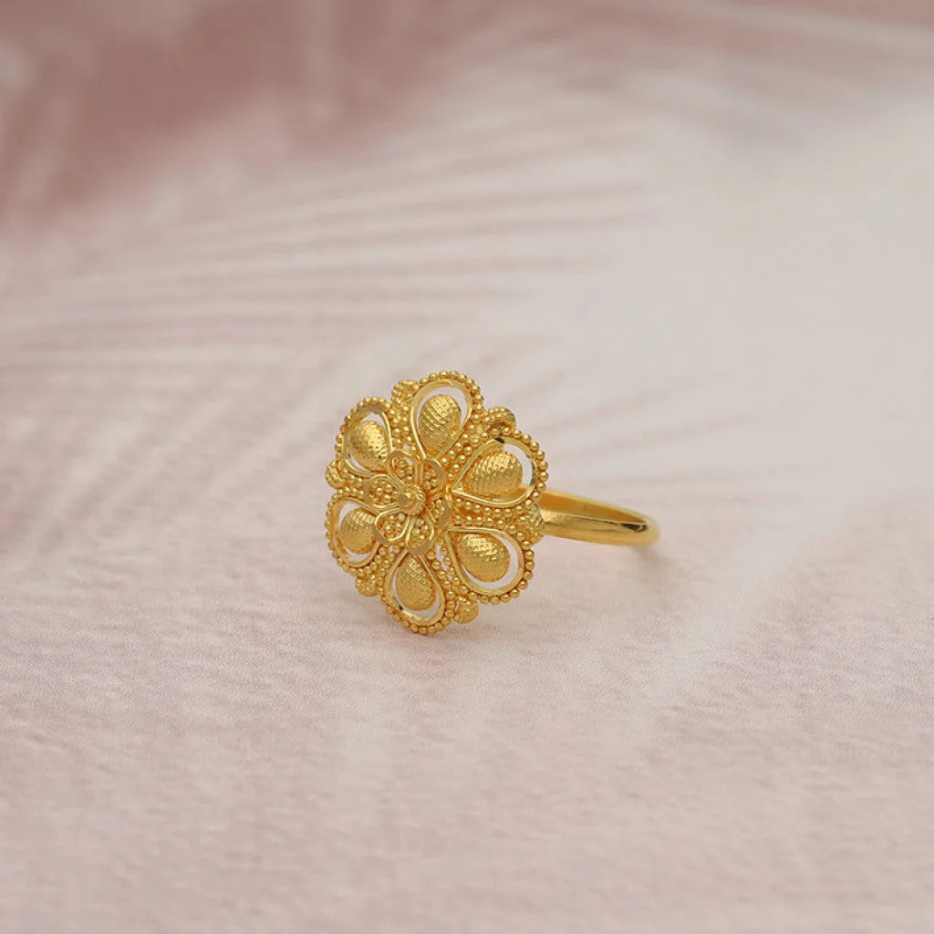 custom name signet ring for women -Gold Flower Shaped Ring 22KT - FKJRN22K5067