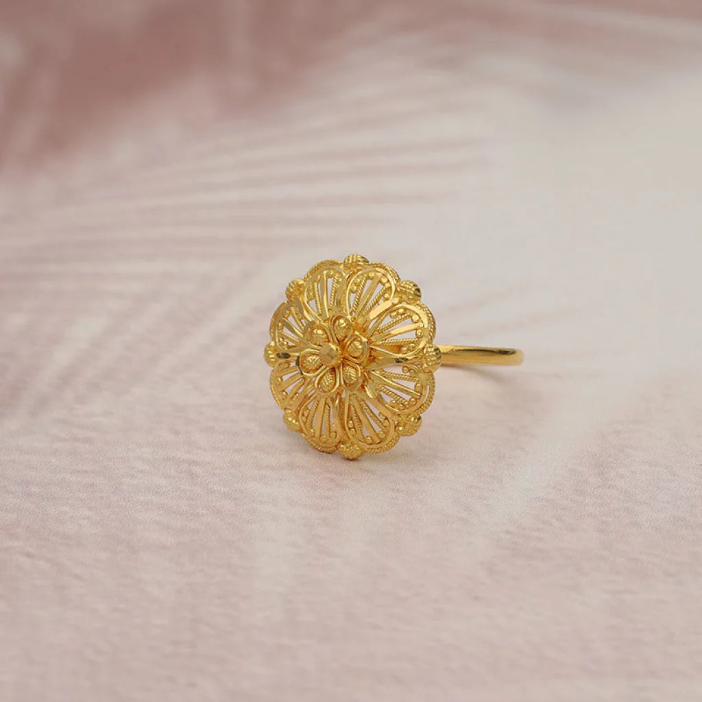 elegant band ring for evening wear -Gold Flower Shaped Ring 22KT - FKJRN22K5069