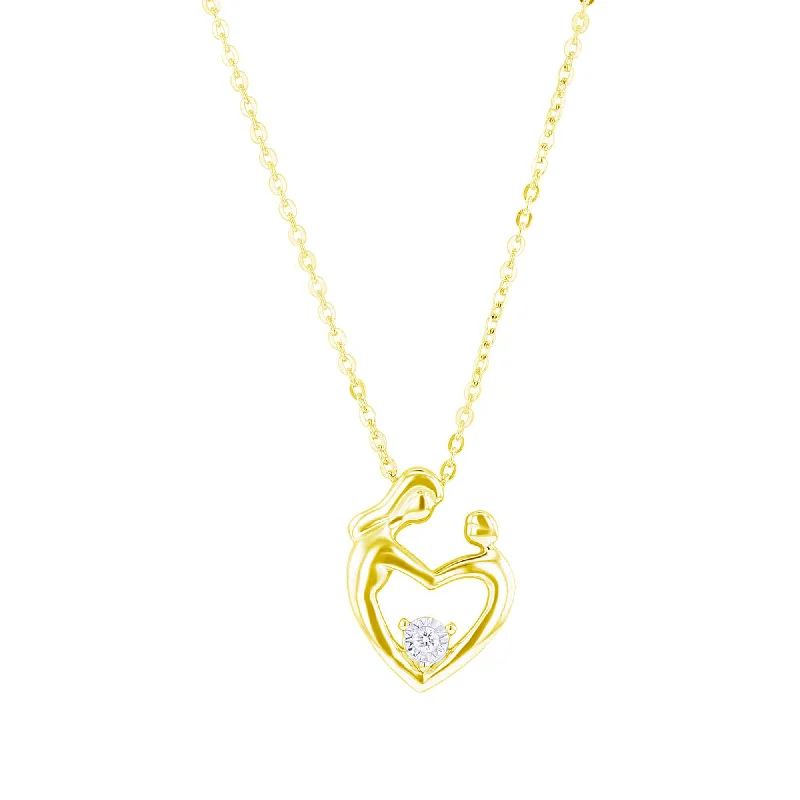 vintage pendant necklace for women -Gold Mother's Embrace Diamond Heart Necklace