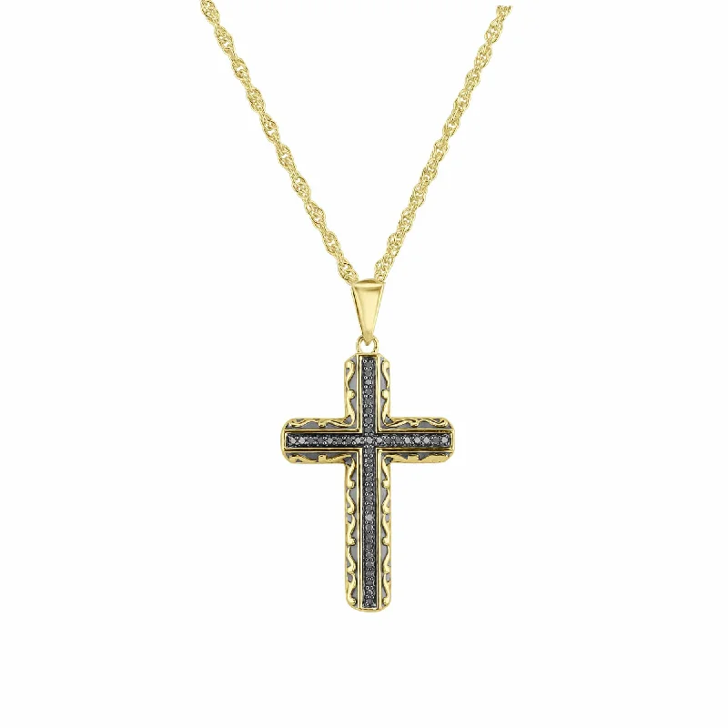 name bar necklace for women -Golden Shadow Black Diamond Cross Necklace