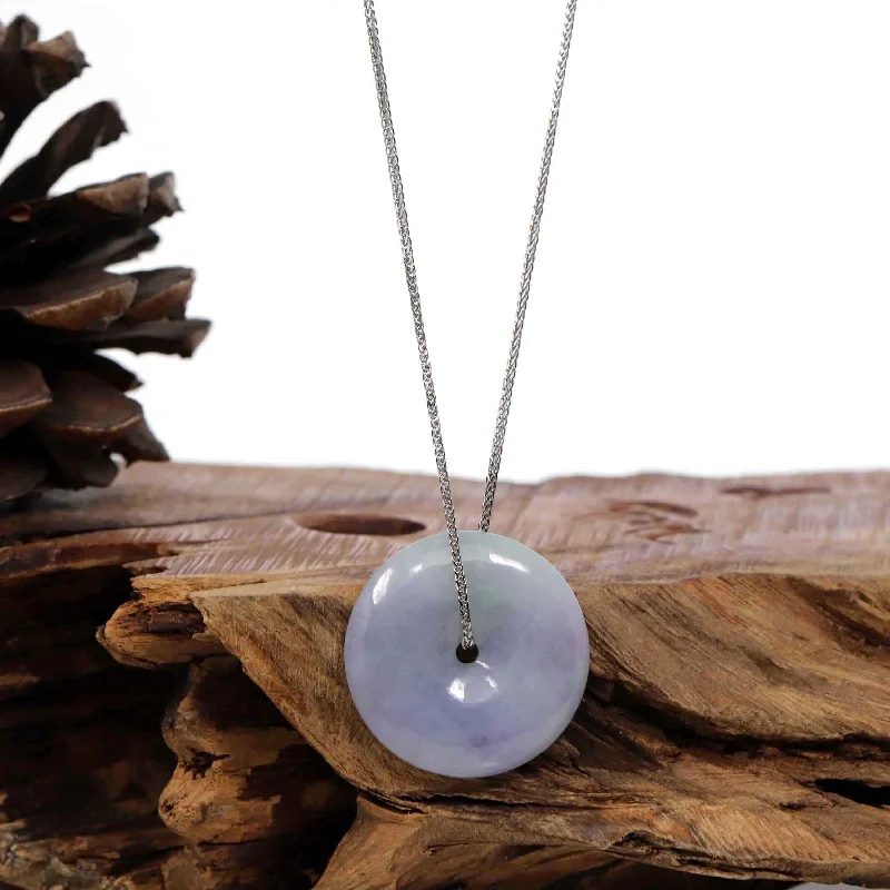 dainty pearl necklace for bridesmaids -"Good Luck Button" Necklace Lavender Jadeite Jade Lucky Ping An Kou Necklace