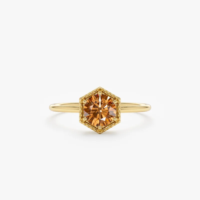 gemstone band ring for men -Hexagon Citrine Ring, Anaya