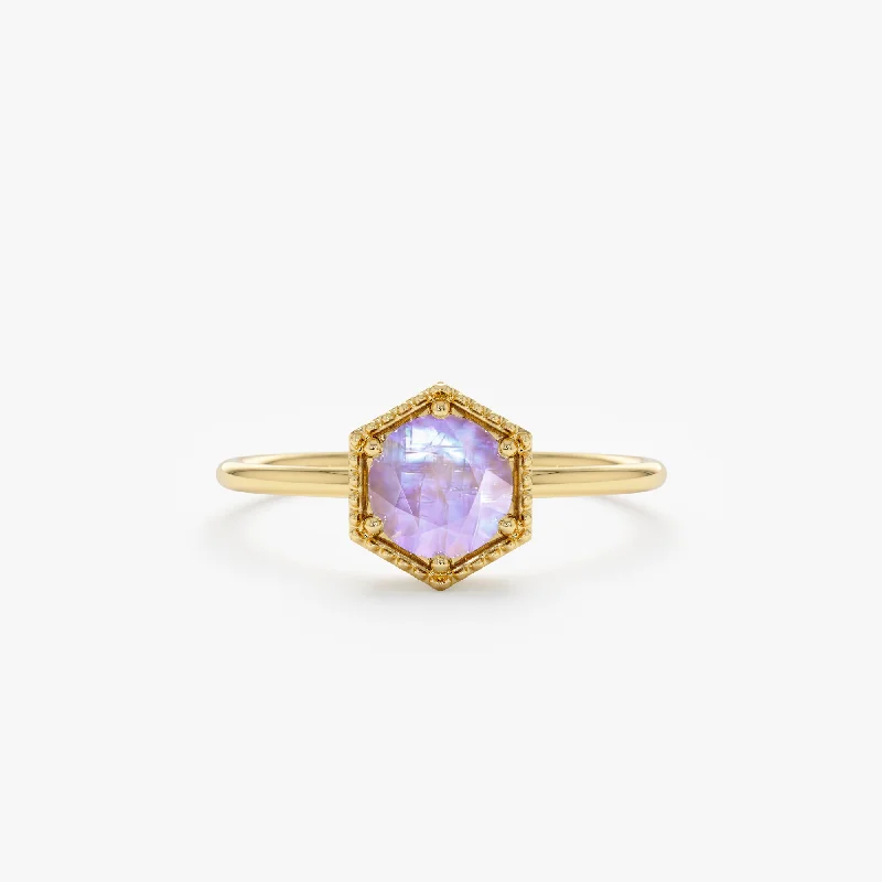 butterfly ring for girls -Hexagon Moonstone Ring, Anaya