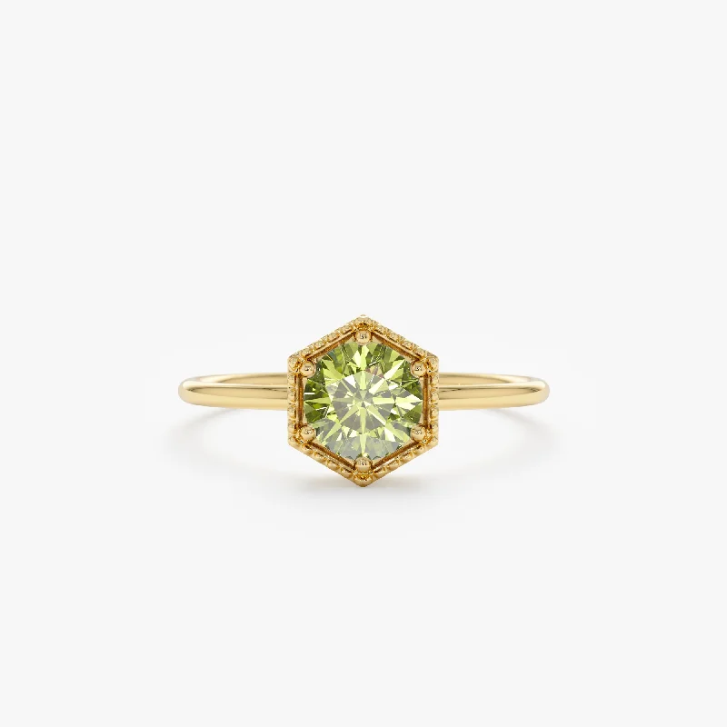 initial ring for women -Hexagon Peridot Ring, Anaya