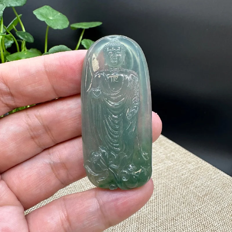 chic layered necklace for women -High end  "Goddess of Compassion" Genuine Ice Green Burmese Jadeite Jade Guanyin Necklace