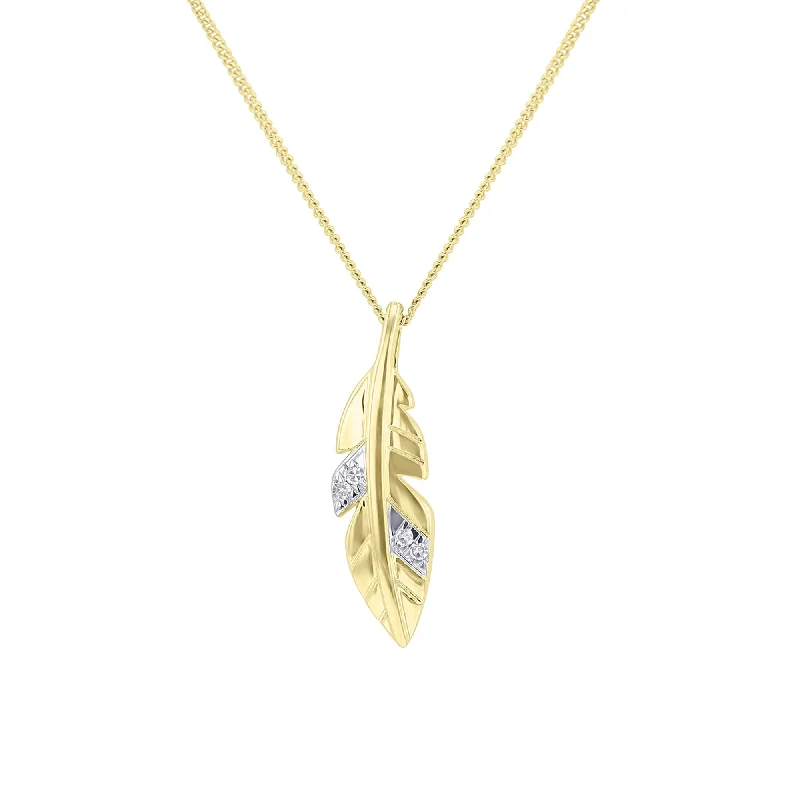 silver heart necklace for women -Lovely Gold Feather Diamond Necklace