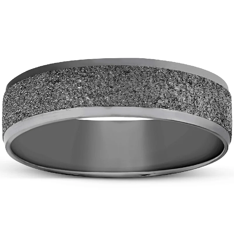 sterling silver ring for men -Mens 10K Black Gold Textured Wedding Band