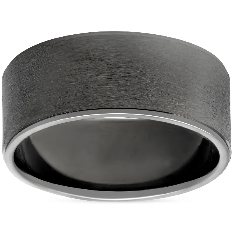 promise ring for couples -Mens 14K Black Gold Brushed 8mm Comfort Fit Wedding Band Size Selectable