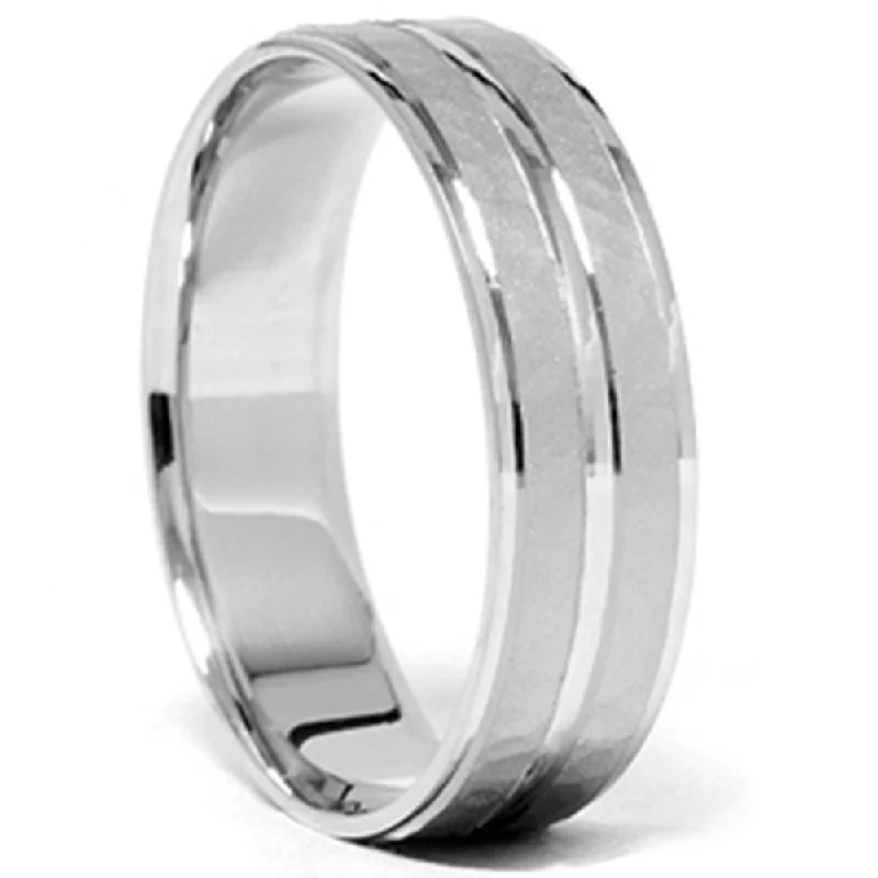 silver stackable ring for women -Mens 14K White Gold Hammered Comfort Wedding Band Ring Size Selectable