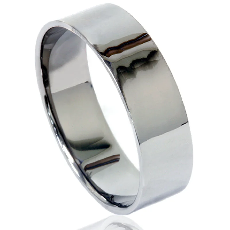 sterling silver ring for men -Mens Black Gold 6mm Flat Polished Wedding Band Size Selectable