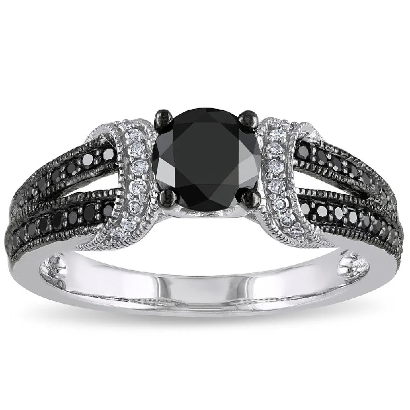 angel halo ring for women -Miadora 1 CT Black and White Diamond TW Fashion Ring 10k White Gold GH I2;I3 Black Rhodium Plated