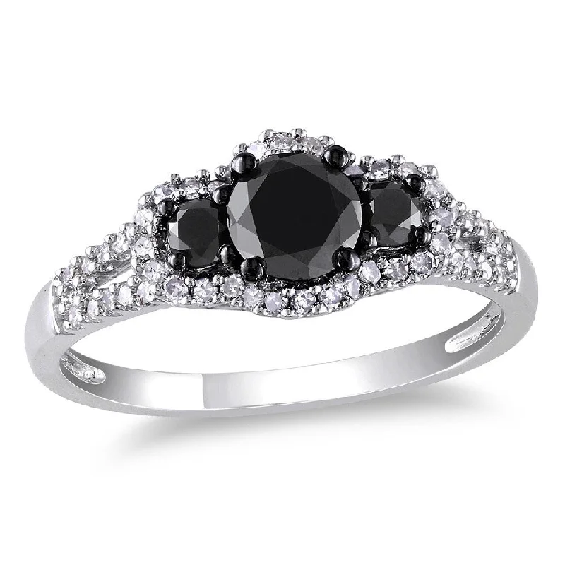 layered stacking ring for women -Miadora 10k Gold 1ct TDW Black-and-white Round Diamond Halo Ring