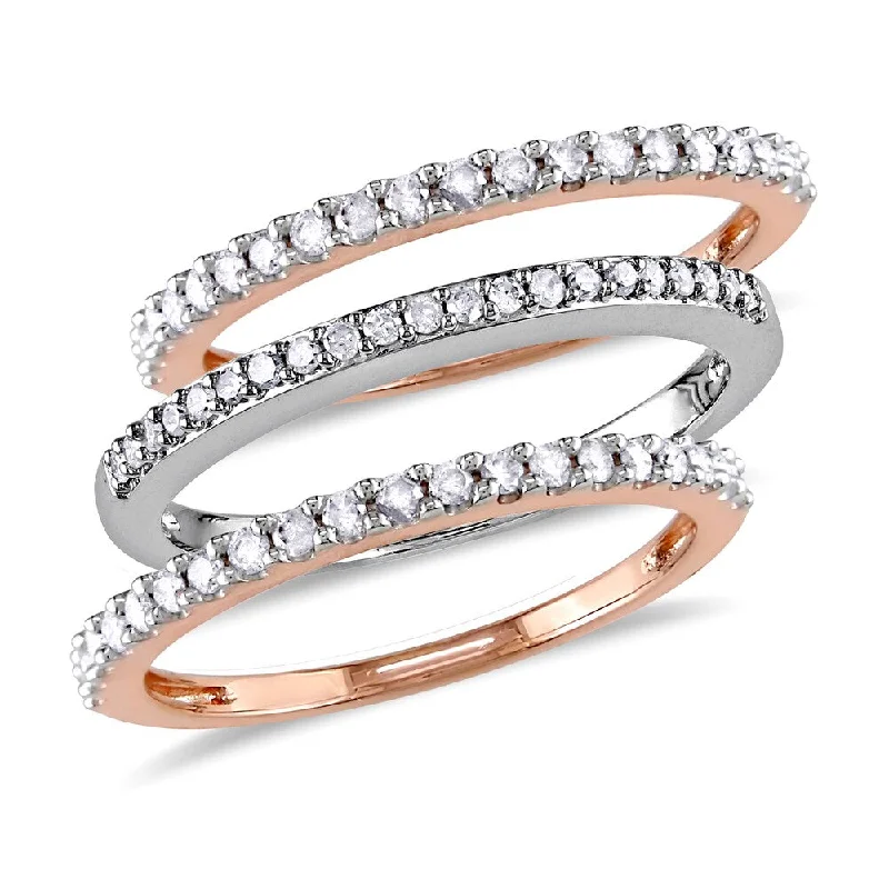 zodiac sign ring for women -Miadora 10k Rose and White Gold 1/4ct TDW Diamond 3-Piece Semi Eternity Rings Set