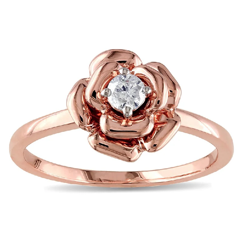 pearl statement ring for brides -Miadora 10k Rose Gold 1/6ct TDW Diamond Flower Promise Ring