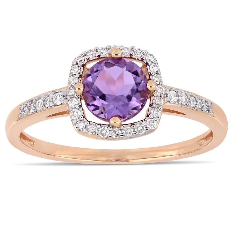 luxury pearl ring for brides -Miadora 10k Rose Gold Amethyst and 1/7ct TDW Diamond Floating Square Halo Ring