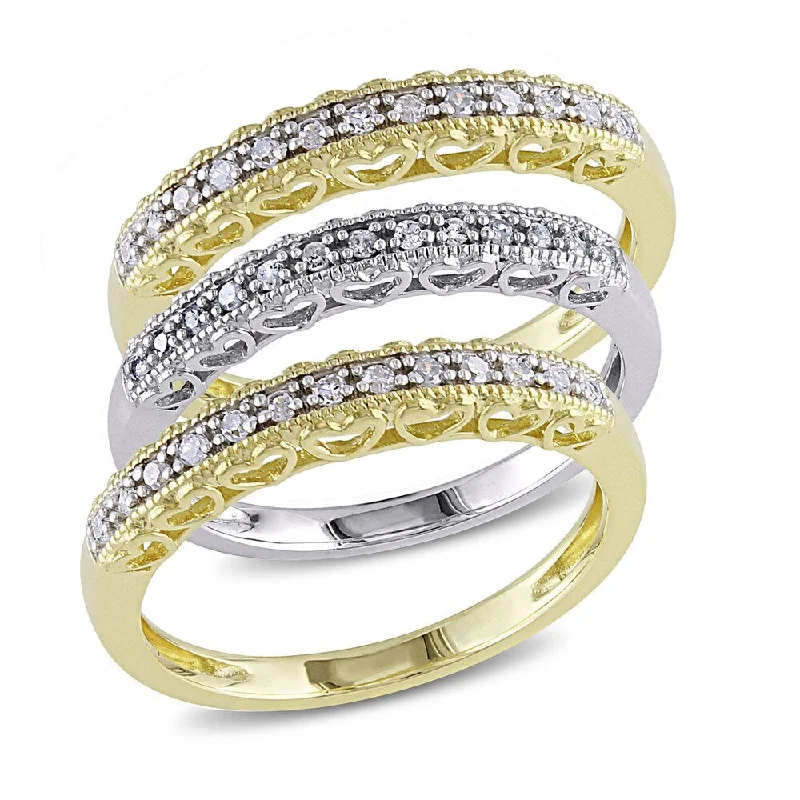 men’s wedding band -Miadora 10k Two-tone Gold 1/4ct TDW Diamond 3-Piece Anniversary Rings Set - White