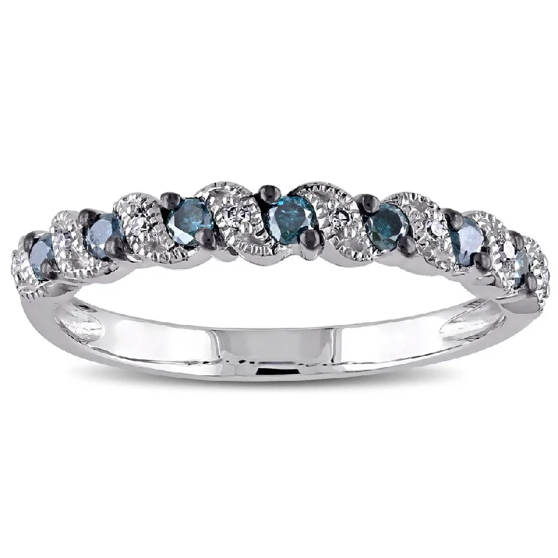 signet ring for men -Miadora 10k White Gold 1/4ct TDW Blue and White Diamond Ring