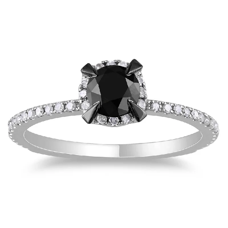 luxury diamond ring for women -Miadora 10k White Gold 1ct TDW Round Black and White Diamond Ring