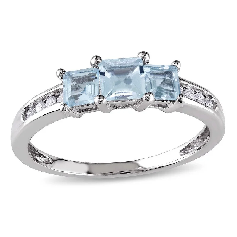 elegant band ring for evening wear -Miadora 10k White Gold Aquamarine and 1/10ct TDW Diamond Ring (H-I, I2-I3)