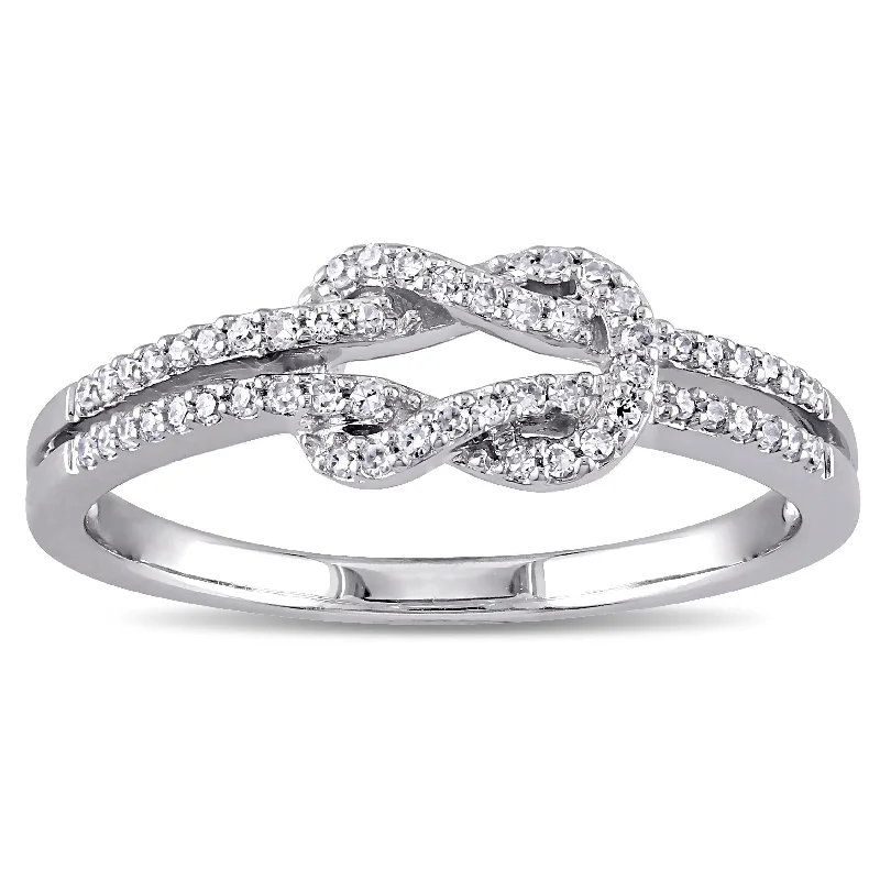 gold band ring for couples -Miadora 14k White Gold 1/6ct TDW Diamond Double Row Infinity Ring